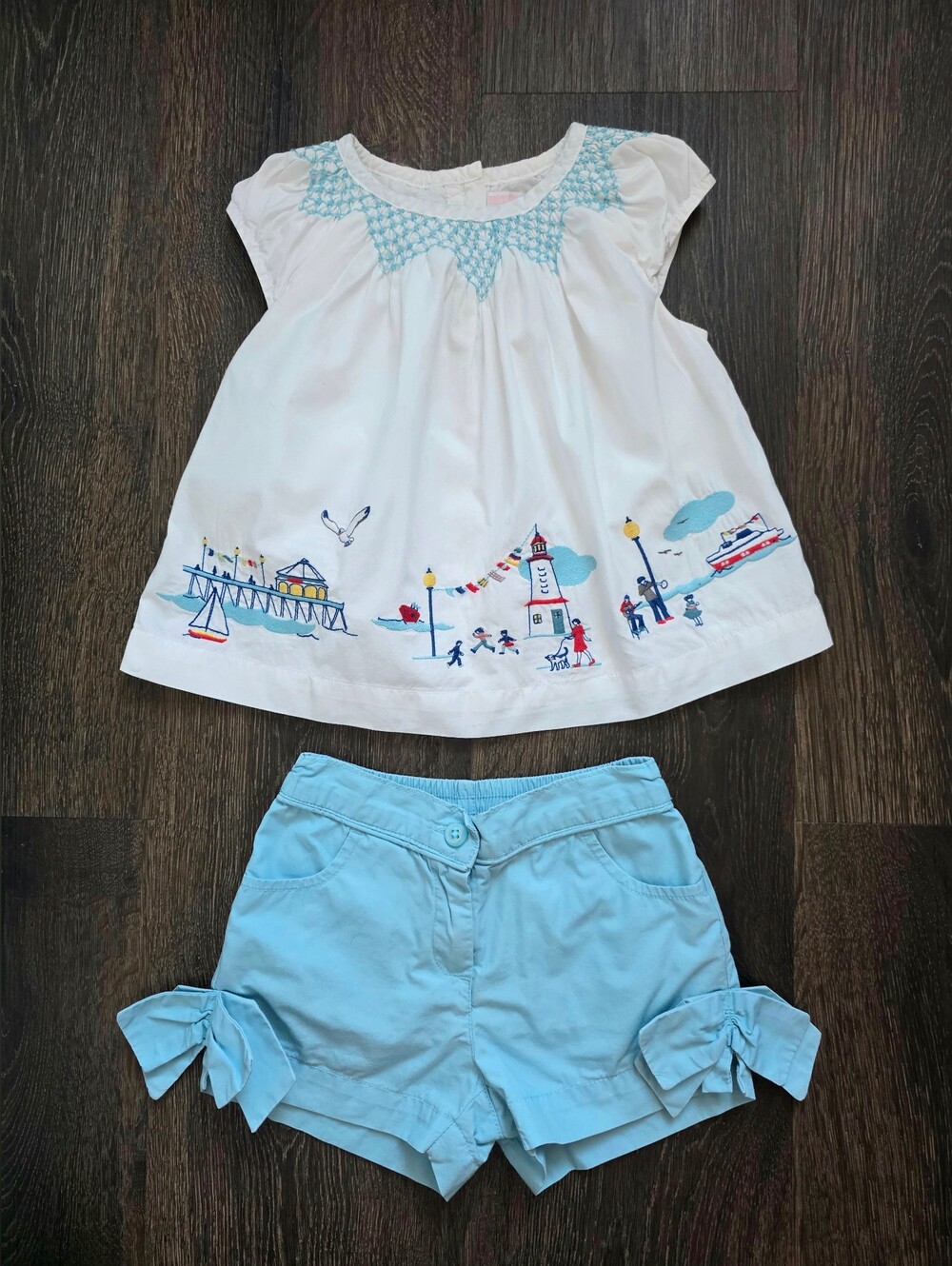 Janie & Jack vintage "Yacht Party" hand-smocked seaside ensemble